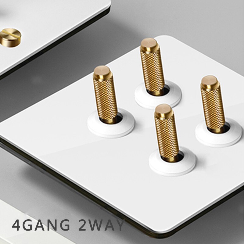 Interrupteur mural en laiton, bouton à bascule en métal vintage 220v 1/2/3/4 gangs .2 voies 10a interrupteurs pour salon levier en laiton panneau blanc: 4 gangs 2 voies