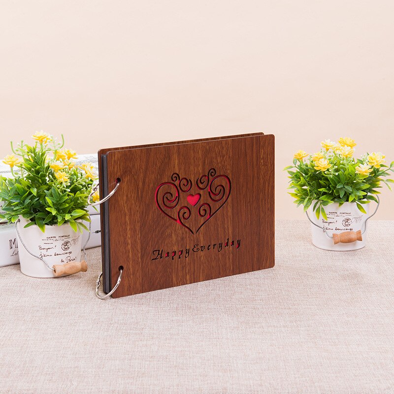 8 inch fotoalbum met houten omslag, liefdesherdenkingskaart, handgemaakt, losbladig houtsnijwerk, geplakt, doe-het-zelf plakboek, zwart vel, trouwalbum: Fijne alledaagse