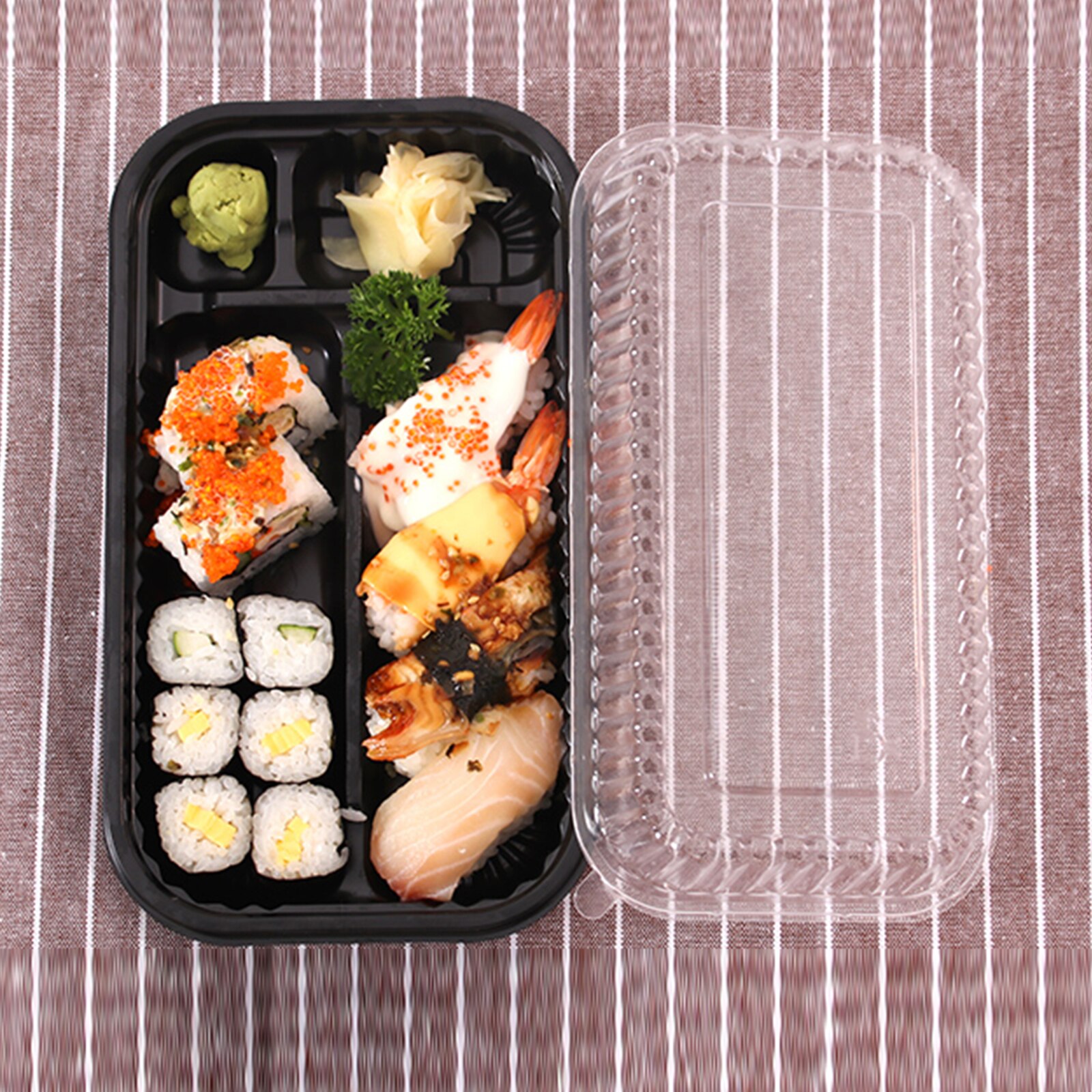 Double Row Split Black Sushi Box Takeaway Packaging Box Disposable Sushi Sashimi Packaging Box