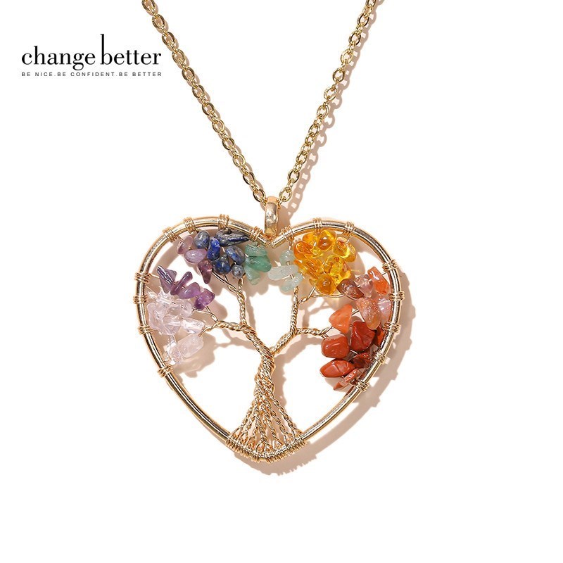 Verander Beter Goud Zilveren Kleur Ketting 7 Chakra Boom Van Het Leven Hanger Halsketting Vrouwen Mannen Roestvrij Staal HandmadeHealing Sieraden