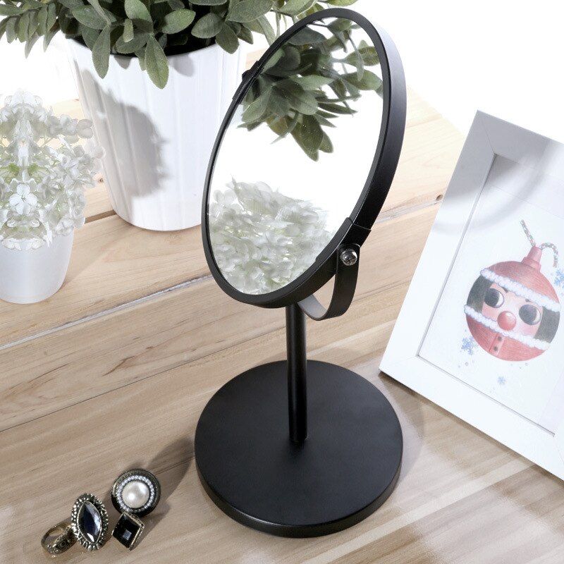 HD Round Double-sided 360 Degree Rotating Makeup Mirror 2X Magnification Portable Desktop Metal Vanity Mirror Make Up Tool