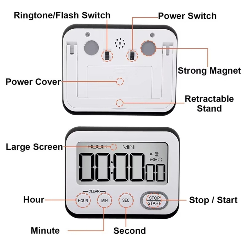 C6UC Count Up/Down Timer for Teacher Classroom Kitchen Home Table Timer