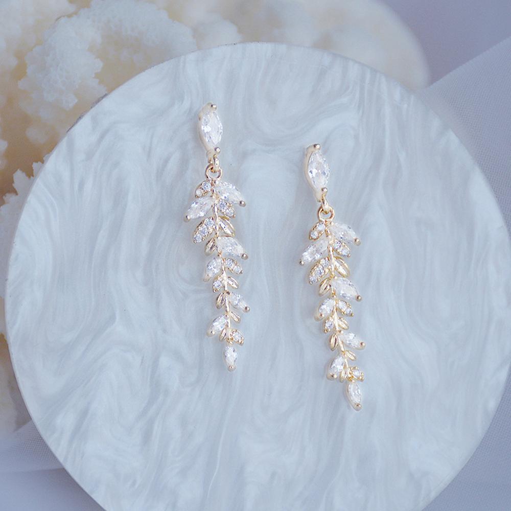 Charm 18K Real Goud Laat Oorbellen Voor Vrouwen Exquisite Tiny Zirconia Stud Oorbel Elegante Koreaanse Crystal Wedding Ringen Hanger