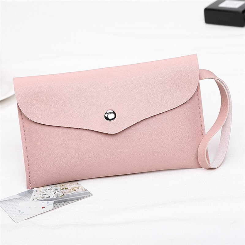 Bolso largo sencillo con portatarjetas para mujer, bolso de mano de negocios, bolso de para mujer, Negro, Rosa, Color sólido, bolso de mano para mujer: Rosa