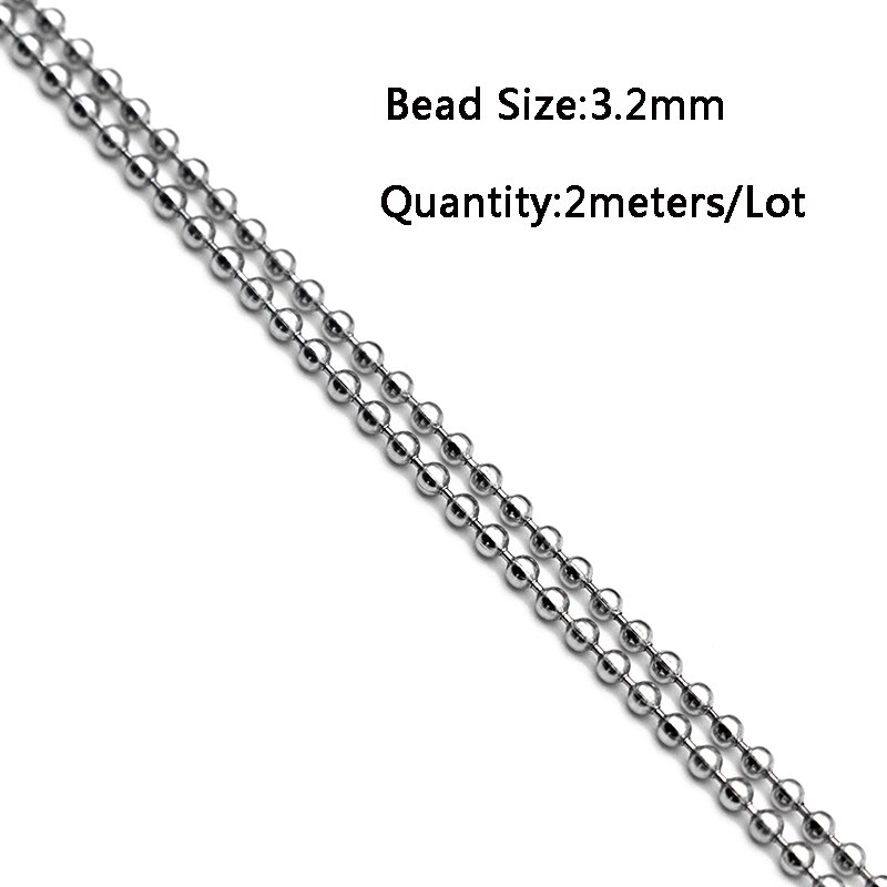 1 paquete/lote de cadenas de cuentas de acero inoxidable, 1,5, 2,0, 2,4, 3,2, 4, 6 y 8mm, cierres conectores para fabricación de joyas y collares DIY: Ball Chains 3.2MM