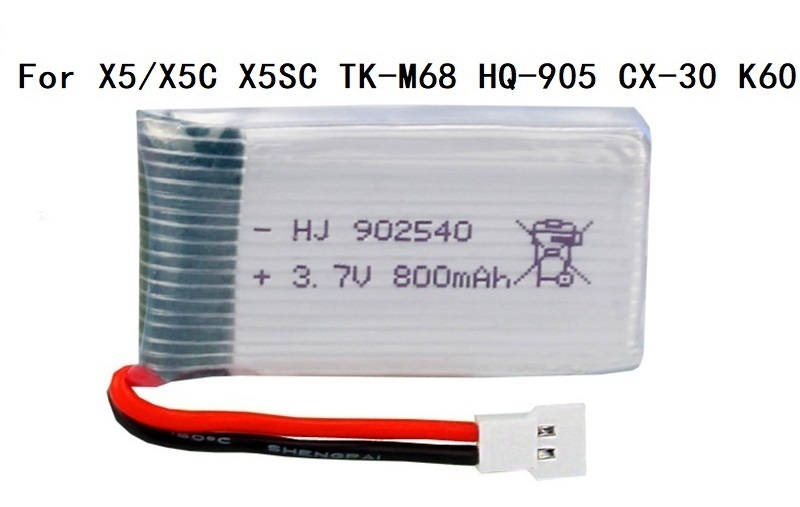 800mAh 3.7V lipo Batterij Voor X5 X5C X5S X5SC X5HW X5HC X5SW X25 X300 X400 X500 X800 HJ818 HJ819 HD1315 3.7V 800mAh batterij 1pcs: WHITE