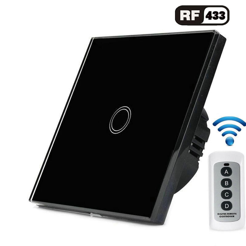 Standard Eu Wireless Remote Control Touch Switch For Rf433 Intelligent Wall Switch 1 / 2 / 3 / Band Glass Touch Switch: black 1 gang