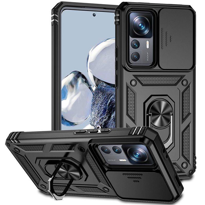Odporne na wstrząsy etui pancerne na Xiaomi 12T zawodowiec 5G z przesuwaną osłoną obiektywu, pierścieniem i uchwytem na Xiaomi Mi 12 T zawodowiec 12X Mi12 Xiaomi12T