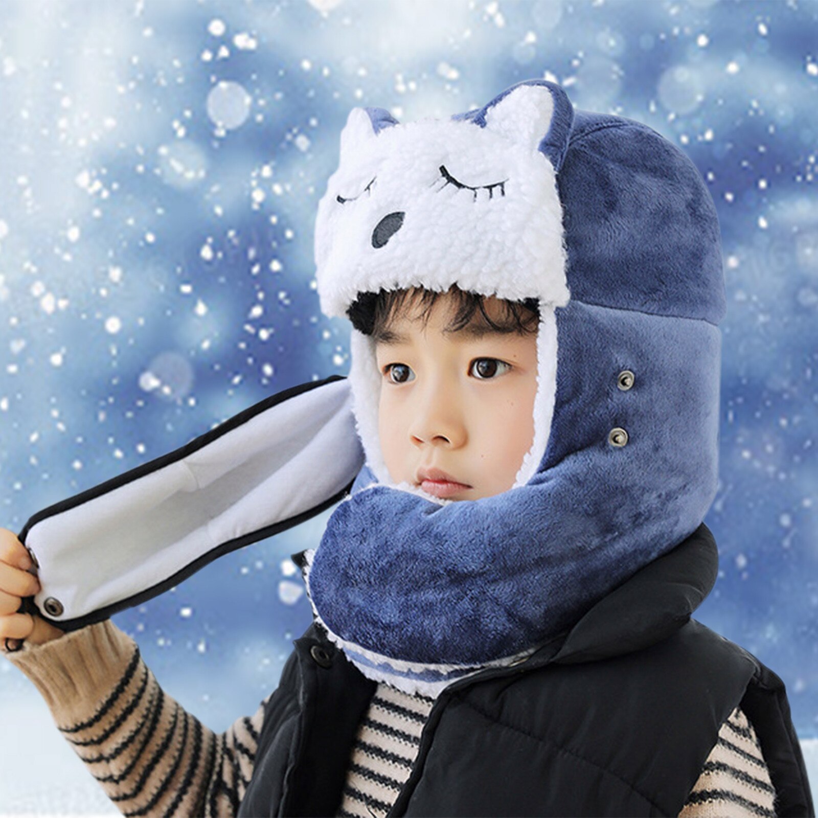 Dzieci śmieszne ochrona zwierząt ucho Ushanka kapelusz stałe pluszowe futro ciepłe czapki zimowe dziecko maska wiatroszczelna czapka zimowa miękka czapka narciarska