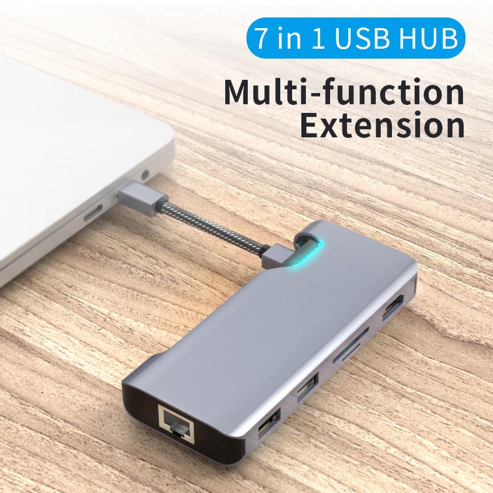 7-in-1 hoch Geschwindigkeit Hub Adapter USB-C Hub 4K 30HZ HD USB 3,0 Adapter Tragbare Laptop PD Ladung SNetwork PD Hub