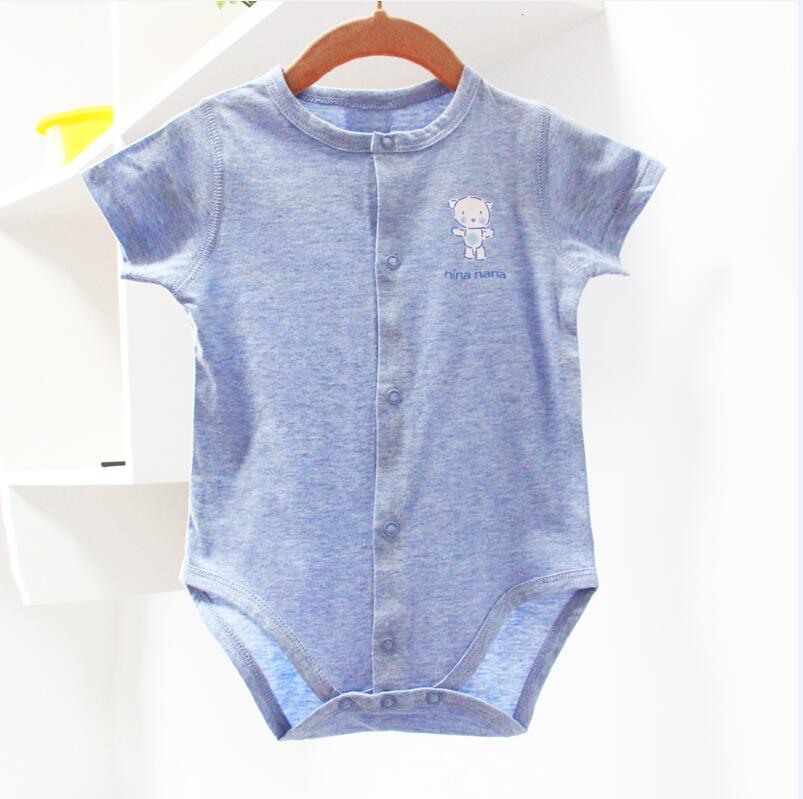 100% Katoen Bodysuit Pyjama Kids Kleding Baby Boy & Meisje Kleding Zomer Korte Mouwen Baby Kleding Voorste Opening Snap: 1 pc blue / 24M