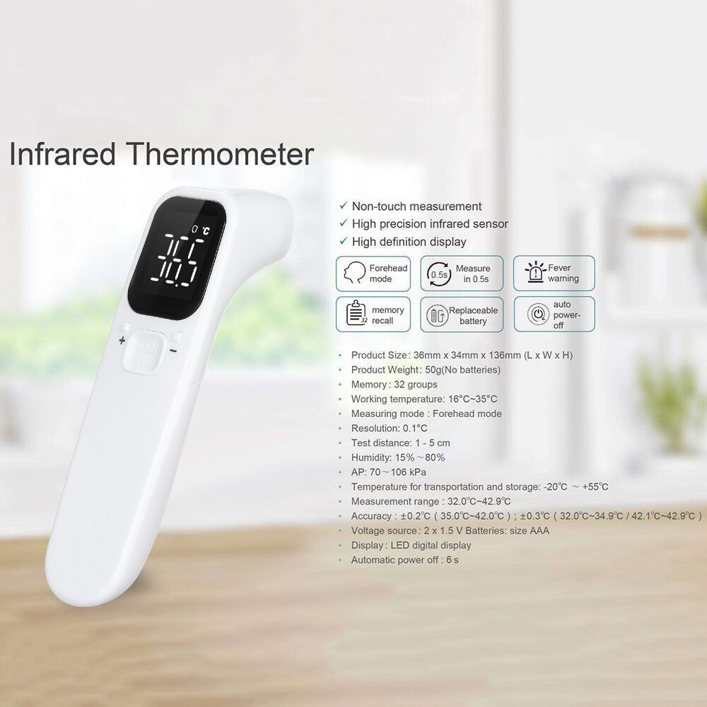Infrared Thermometer Forehead Thermometer Non-contact Digital Thermometer LED Display Multifunction Temperature Kids Measurement