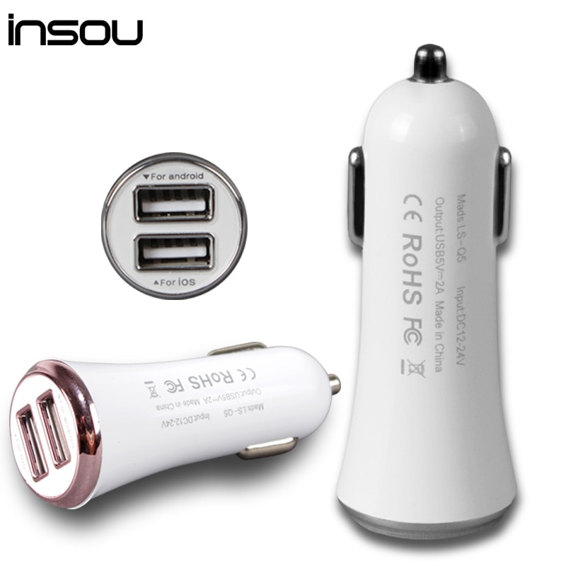 INSOU Auto-Oplader 5 V 2A Micro Auto Dual USB Autolader mini mobiele telefoon oplader adapter voor iphone samsung xiaomi htc zte
