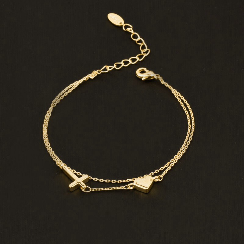 Sinleery charme estrela lua cruz coração 2 camadas pulseiras corrente para mulher rosa cor de ouro moda jóias sl290 ssi: cross-yellow gold