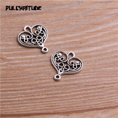 20 Pcs 18*21 Mm Twee Kleur Zinklegering Ketting Charm Sieraden Diy Hollow Herat Connector Hanger Ketting: Antique Silver Plated