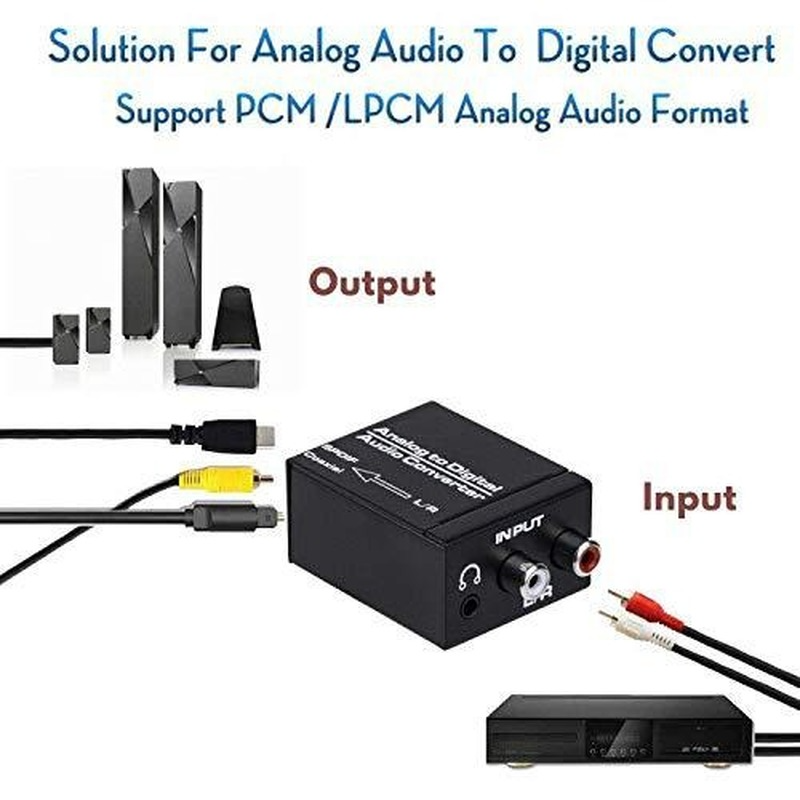 R/L RCA 3.5mm AUX Analog To Digital Audio Converter Coaxial Toslink Optical Audio Adapter with Optical Cable Coaxial Cable