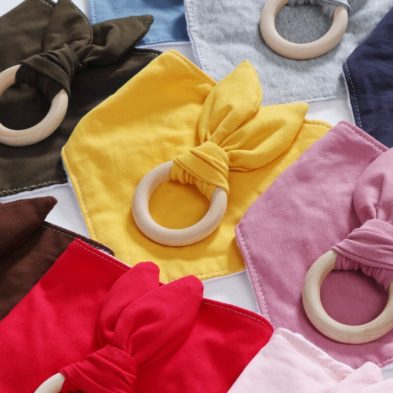 1 Set Baby Rabbit Ears Teether Cotton Bibs Infant Saliva Towel Care Set Baby Bib N1HB