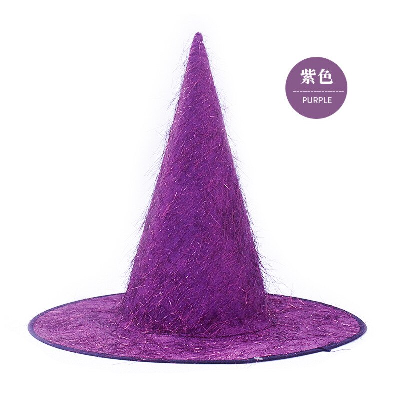 Sombrero de bruja de pelo largo dorado, accesorios decorativos para Halloween,: 7purple