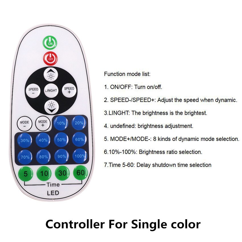 1500W Dimmer Controller with 23key Wireless RF Remote US 110V EU UK AU 220V For Single Color LED Strip 5050 2835 5730