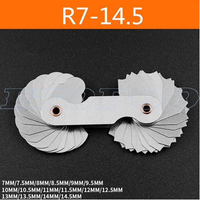Radie mall r gauge  r1-6.5 7-14.5 15-25 26-80 radie gage plate filetmätare externa interna konkava konvexa mätverktyg: R7 14.5