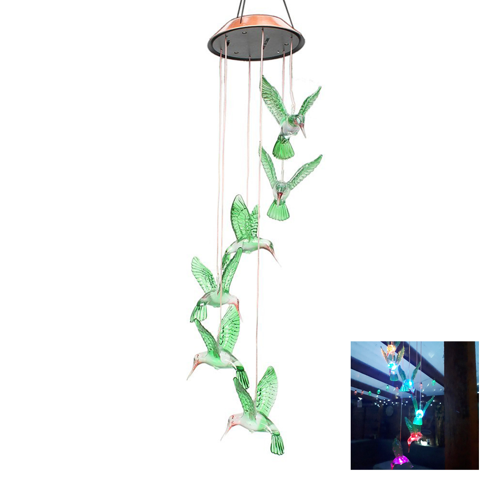 Winomo Kleur Veranderende Led Solar Wind Chime Led Veranderende Licht Kleur Waterdichte Zes Hummingbird Windgong Voor Tuin Decor