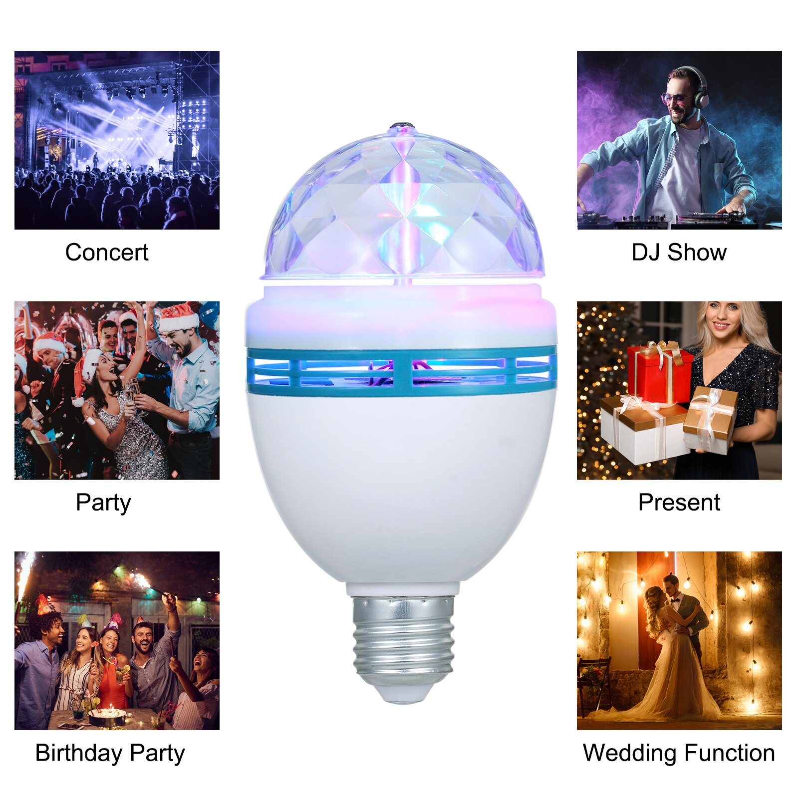 E27 3w mini disco scenbelysning ledde xmas party dj karaoke dekor lampa musik kontroll roterande crystal magiska boll färgglada ljus