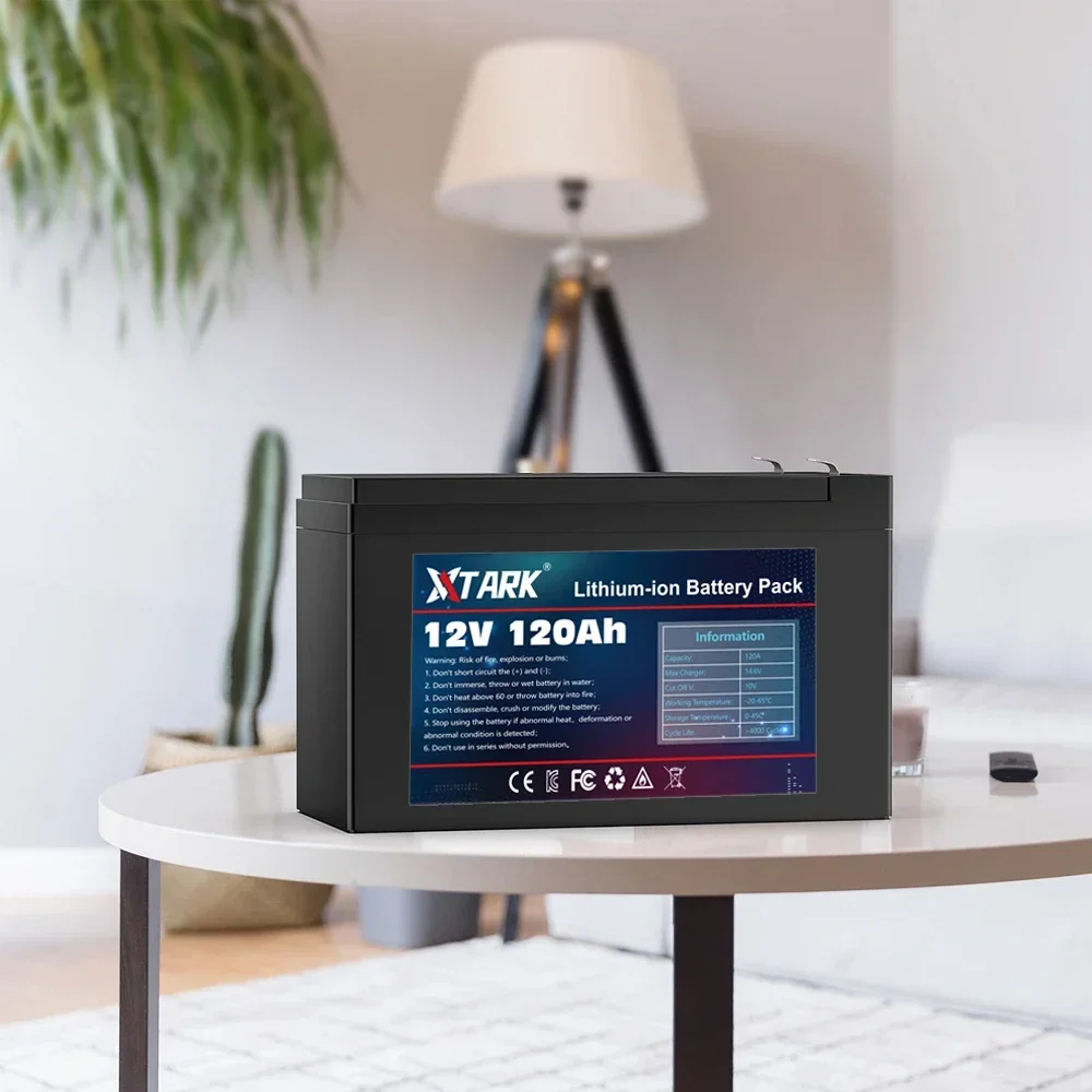 Upgraded LiFePO4 Lithium Battery 12V 120Ah Portable Rechargeable Battery Built-in Power display Port Charging