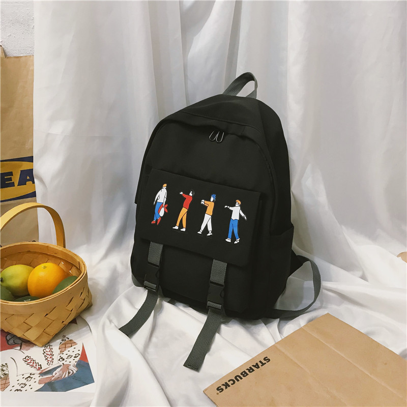 Femmes mignon sac à dos Preppy Style été nouvelle femme décontracté étudiants école sacs à bandoulière filles dessin animé doux sacs à dos: Black