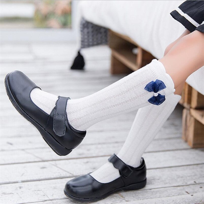 Kids Sokken Peuters Meisjes Kleine Strik Side Knie Hoge Lange Zachte Katoen Kant Baby Been Warmers Kniekousen Meisje 3-12T: E / 8 to 12t