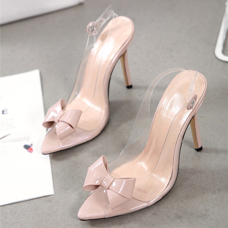 Sommer Sandaler Kvinder Lyserød Gennemsigtige Sommerfugleknuder Slingback Sandaler