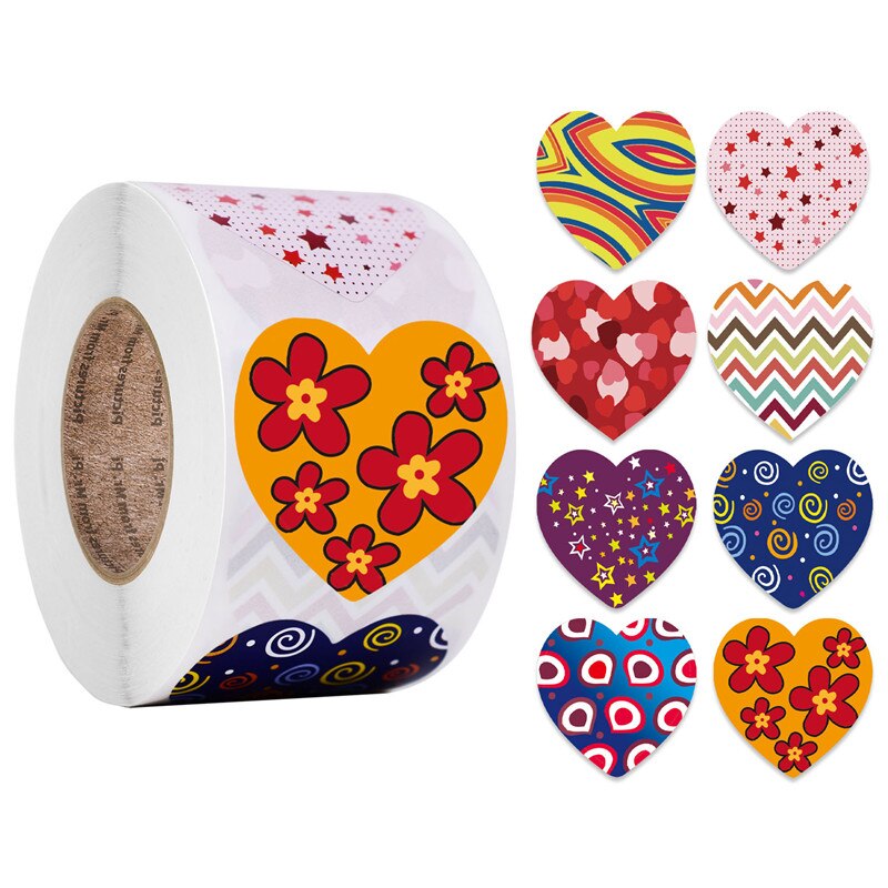 500 stücke Herz Form Etiketten Valentinstag Papier Verpackung Aufkleber Candy Dragee Tasche Box Verpackung Tasche Hochzeit Dank aufkleber: Heart-3 / S-2.5CM(1 inch)