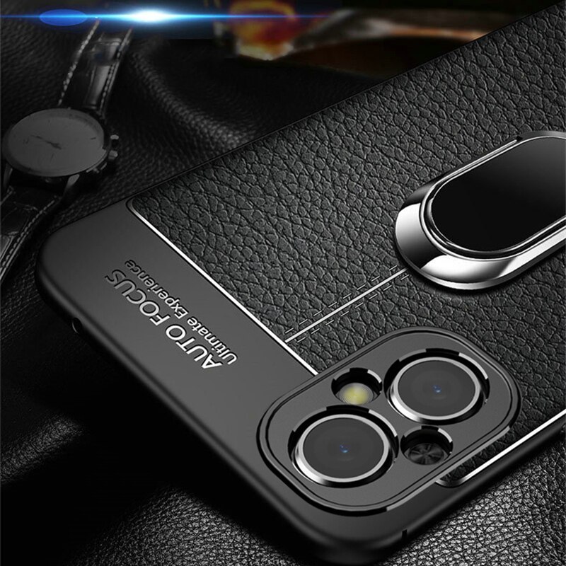 Lederen Textuur Case Voor Oppo Reno 7Z Case Soft Tpu Metalen Ring Case Voor Oppo Reno7 Z 5G Telefoon case