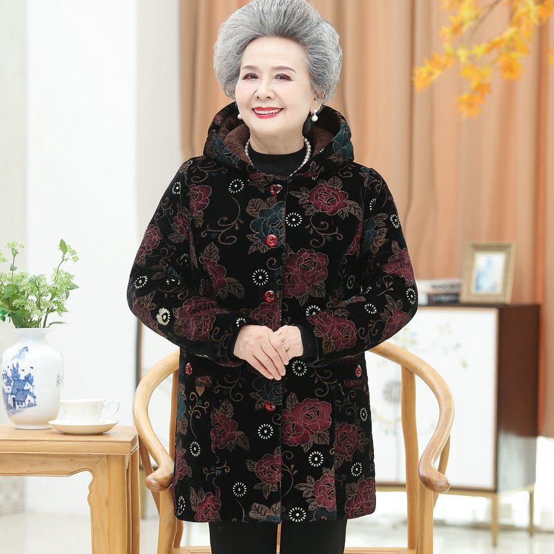Grandma Wear Cotton-Padded Coat Middle-Aged Elderly Mother Winter Clothes Women Parkas Plus Velvet Thick Quilted Jacket XL-5XL: Style2 / 5XL
