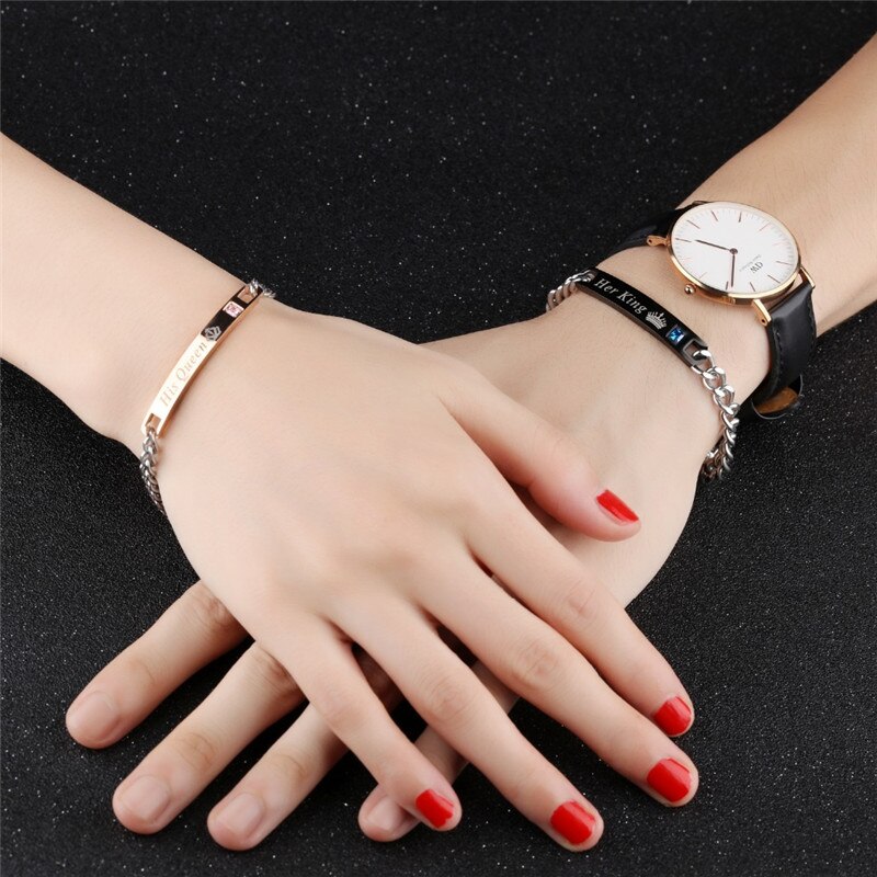 Modyle Unique for Lover &quot;His Queen&quot;&quot;Her King &quot; Stainless Steel Wedding Bracelets For Women Men