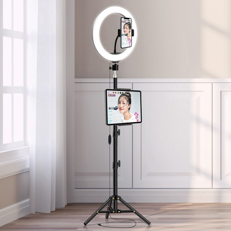 Anel de luz com tripé 10 Polegada 26cm interface usb pode ser escurecido led câmera selfie telefone fotografia vídeo maquiagem lâmpada