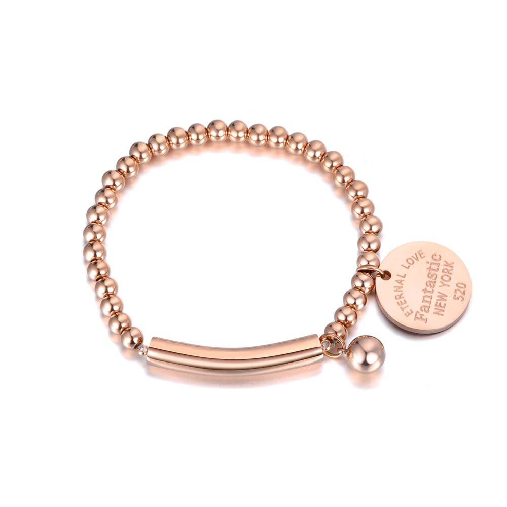 Lokaer Titanium Rvs Elleboog & Bal & Tag Charm Armbanden Voor Vrouwen Meisjes Rose Goud Chain & Link Kralen armband B19071: Rose Goud Kleur