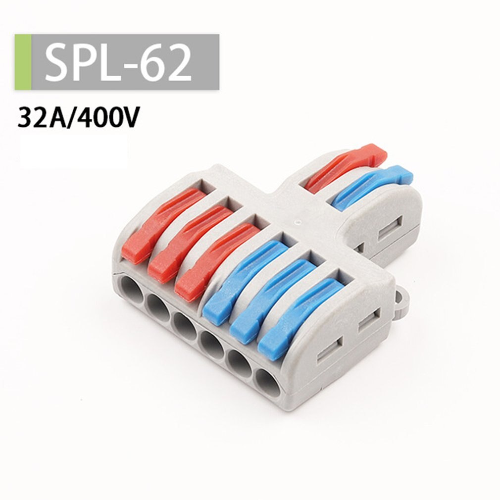 Mini Fast Wire Connector Universal Wiring Cable Connector Push-in Conductor Terminal Block Hard Wire Connector: 2 in 6 out 10pcs