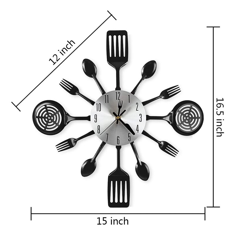 Relojes de pared grandes de 16 pulgadas con cucharas y tenedores, vajilla 3D, reloj de pared para decoración del hogar y la habitación