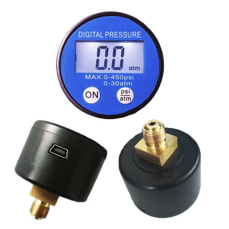 Manómetro Digital LCD de 40mm, 450psi/30atm, minifuente de batería de 3V, manómetro con USB RS232
