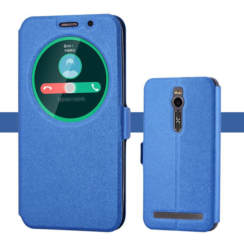 Flip Cover for Asus Zenfone 2 ZE551ML Case Quick Answer Window Leather Cover Cases for Zenfone2 ZE550ML Z00ADB Z008D Phone Case: Blue