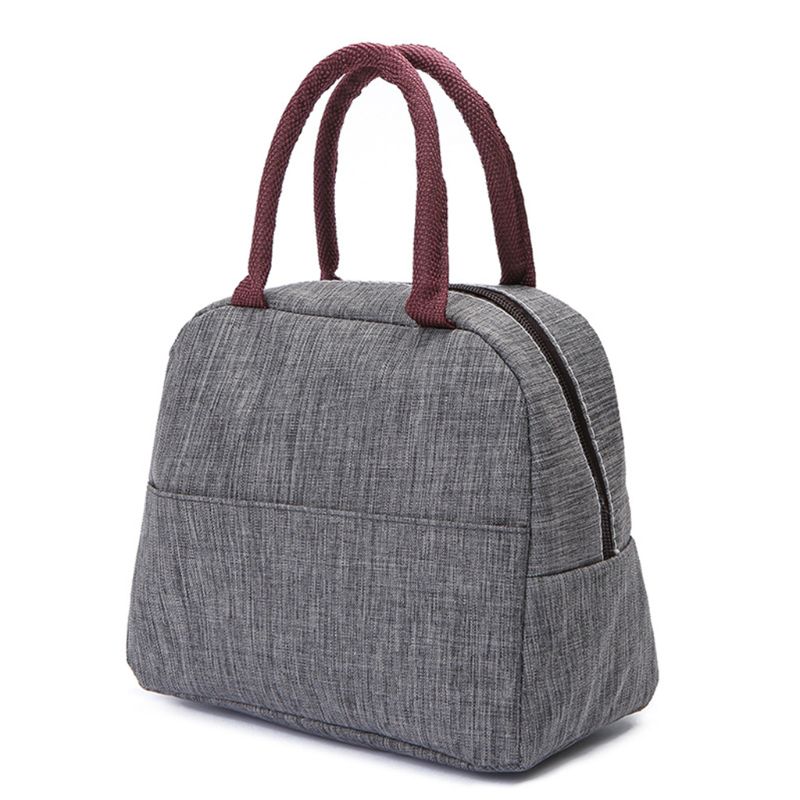 Saco de almoço isolado térmico portátil cor sólida viagem piquenique lancheira bolsa tote para mulher: Cinza