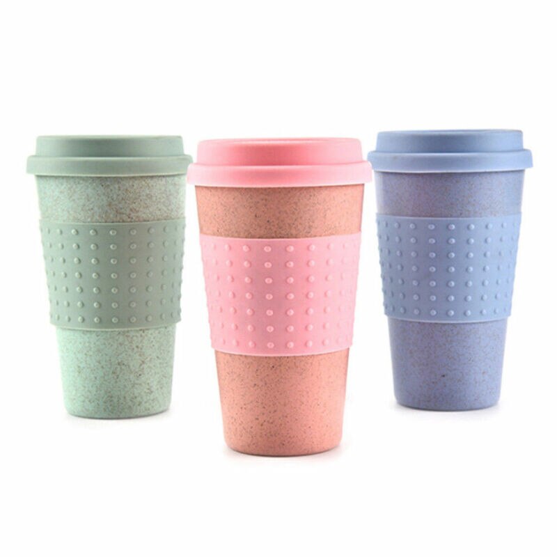 Reusable Bamboo Fibre coffee Cups Eco Friendly 3 Colors 300ml Portable Coffee Tea Mugs Travel Mug With Lid