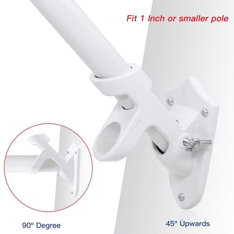 1set Wall Mount 2 Angle Flag Pole Holder Mounting Flagpole White Flag Bracket Windsock Base Alloy Multipurpose Aluminium T3C1
