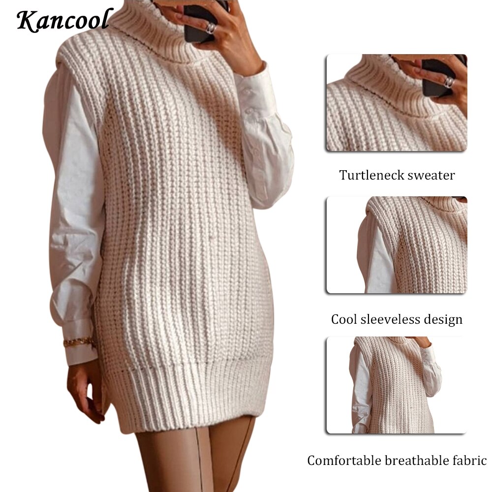 Kancool Coltrui Mouwloos Vest Trui Vrouwen Met Schoudervullingen Gebreide Trui Herfst Winter Jumper Casual Mode