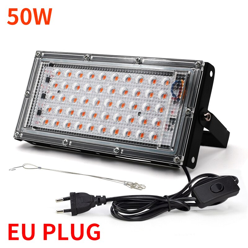 Luz LED de espectro completo para cultivo, lámpara Phyto de 220V, 50W, 100W con enchufe europeo, para invernadero, hidropónico, siembra de flores: 50W With EU Plug