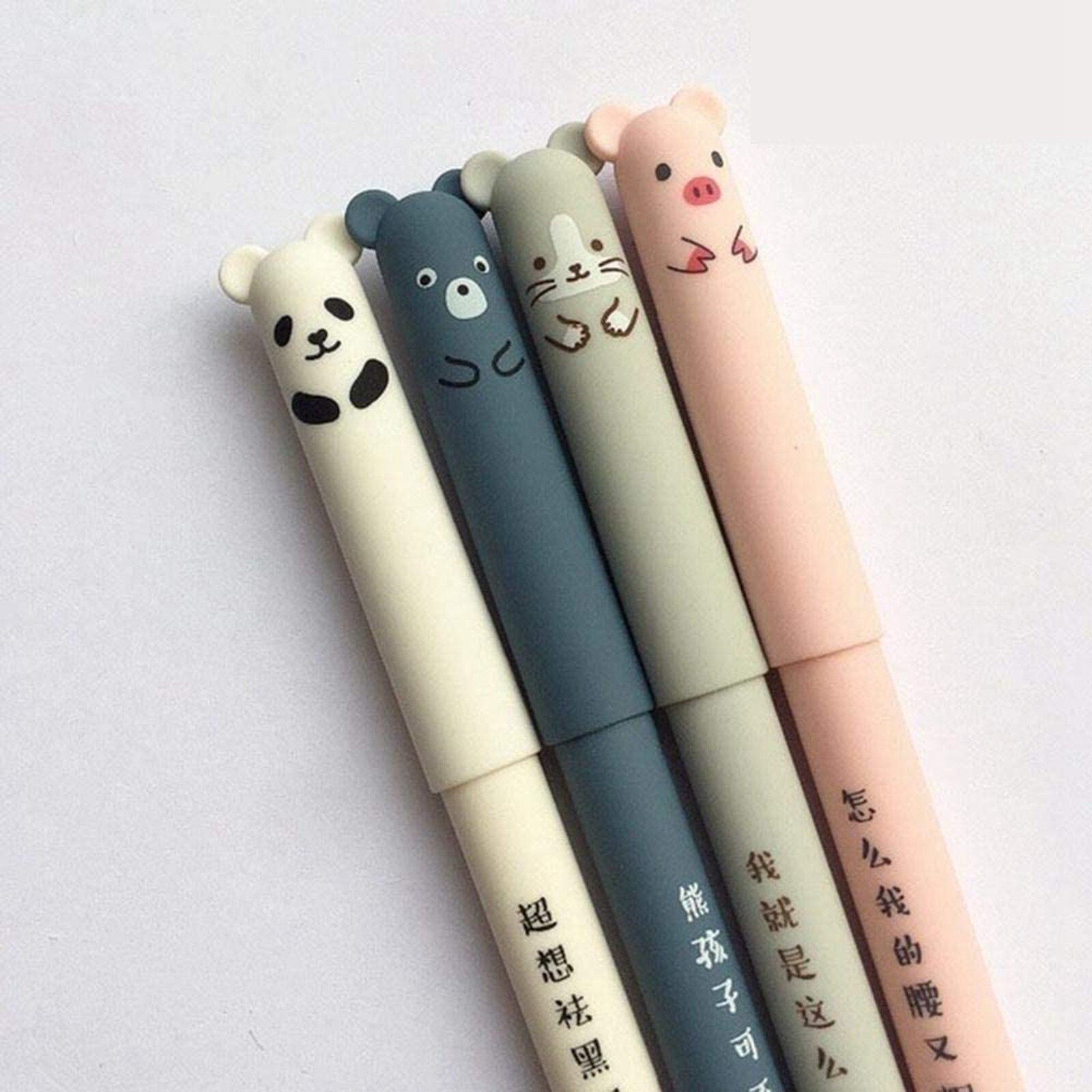 4 Pièces/ensemble Kawaii Cochon Ours Chat Souris Stylo Gel Effaçable École Fournitures De Bureau Papeterie 0.35mm Bleu Encre Noire