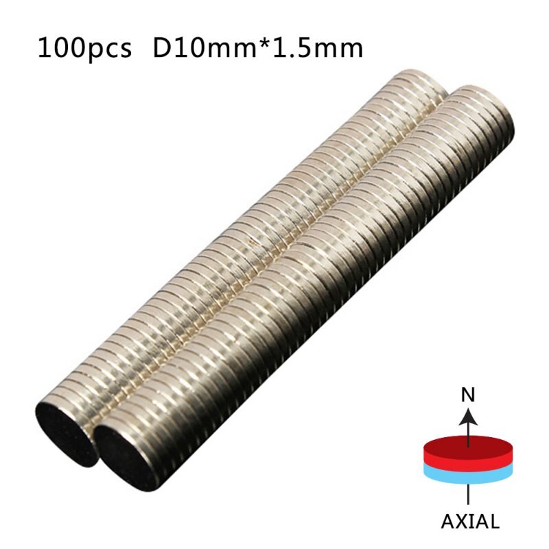 100 stuks 10 x 1.5mm neodymium schijf supersterke zeldzame aarde koelkastmagneten  n50