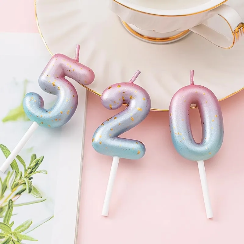 Vela colorida Digital interestelar decorada con pastel de feliz cumpleaños, Color caramelo delicado para niños, vela con número 0-9, decoración de