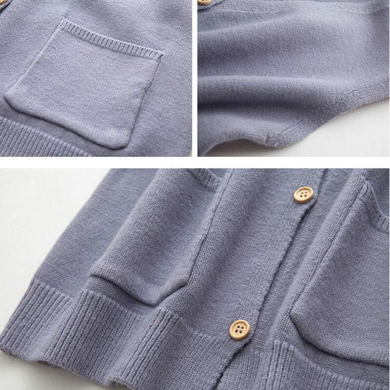 Sweater Vest Women Pocket Solid Simple Korean Knitted Open-stitch All-match Preppy Style Loose V-neck Sleeveless