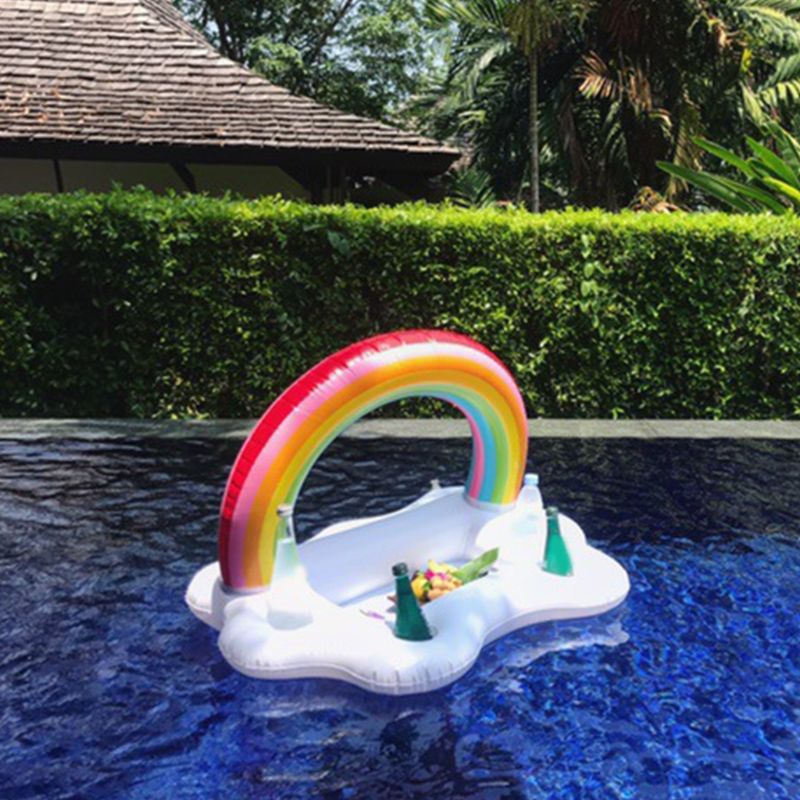 Inflatable Rainbow Cloud Beer Drink Holder Summer Pool Party Floats Table Bar Fruit Food Tray Beach Swimming Ring